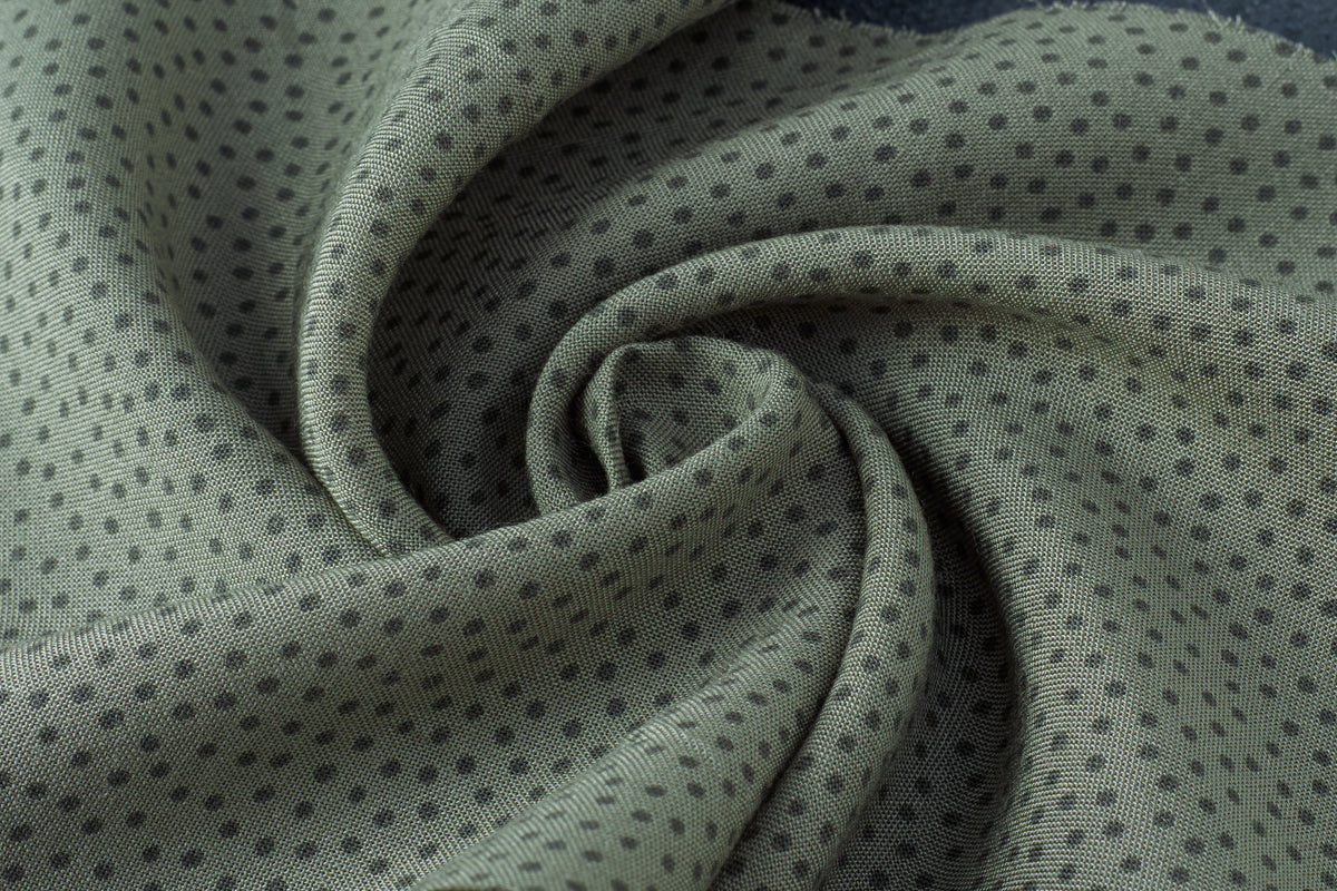 Olive & Green Dot Print Viscose Rayon Fabric