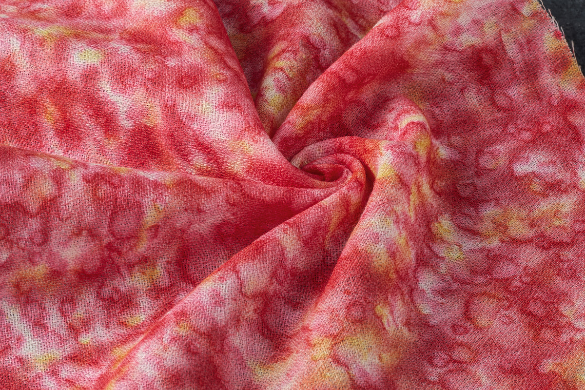 Orange Droplet Tie Dye Print Viscose Rayon Fabric
