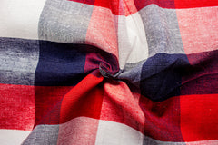 Red & White Tom Tom Tom Tom Check Cotton Viscose Linen Fabric