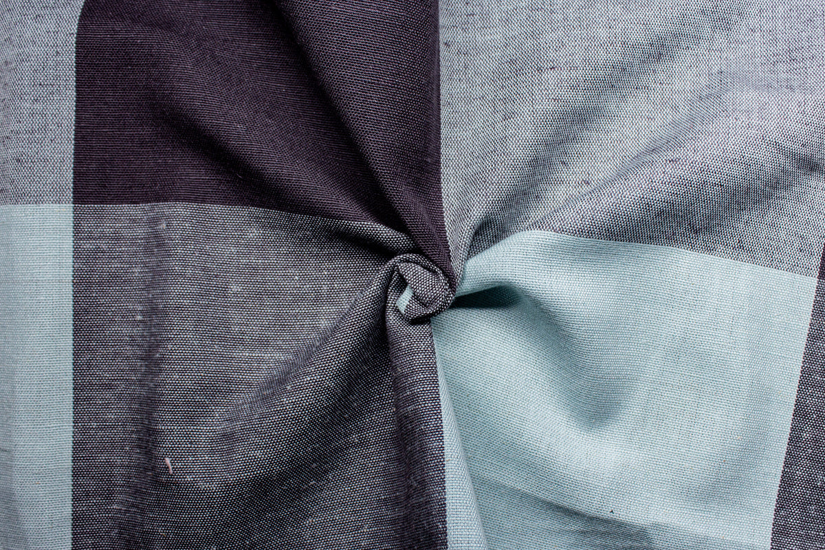 Sky Blue & Grey Big Check Cotton Linen Fabric