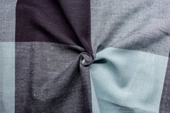 Sky Blue & Grey Big Check Cotton Linen Fabric