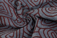 Maroon Aztec Print On Indigo Denim Chambray