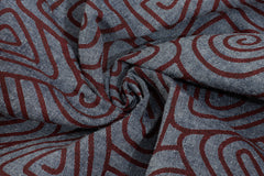 Maroon on Indigo Aztec Print Denim Chambray Fabric