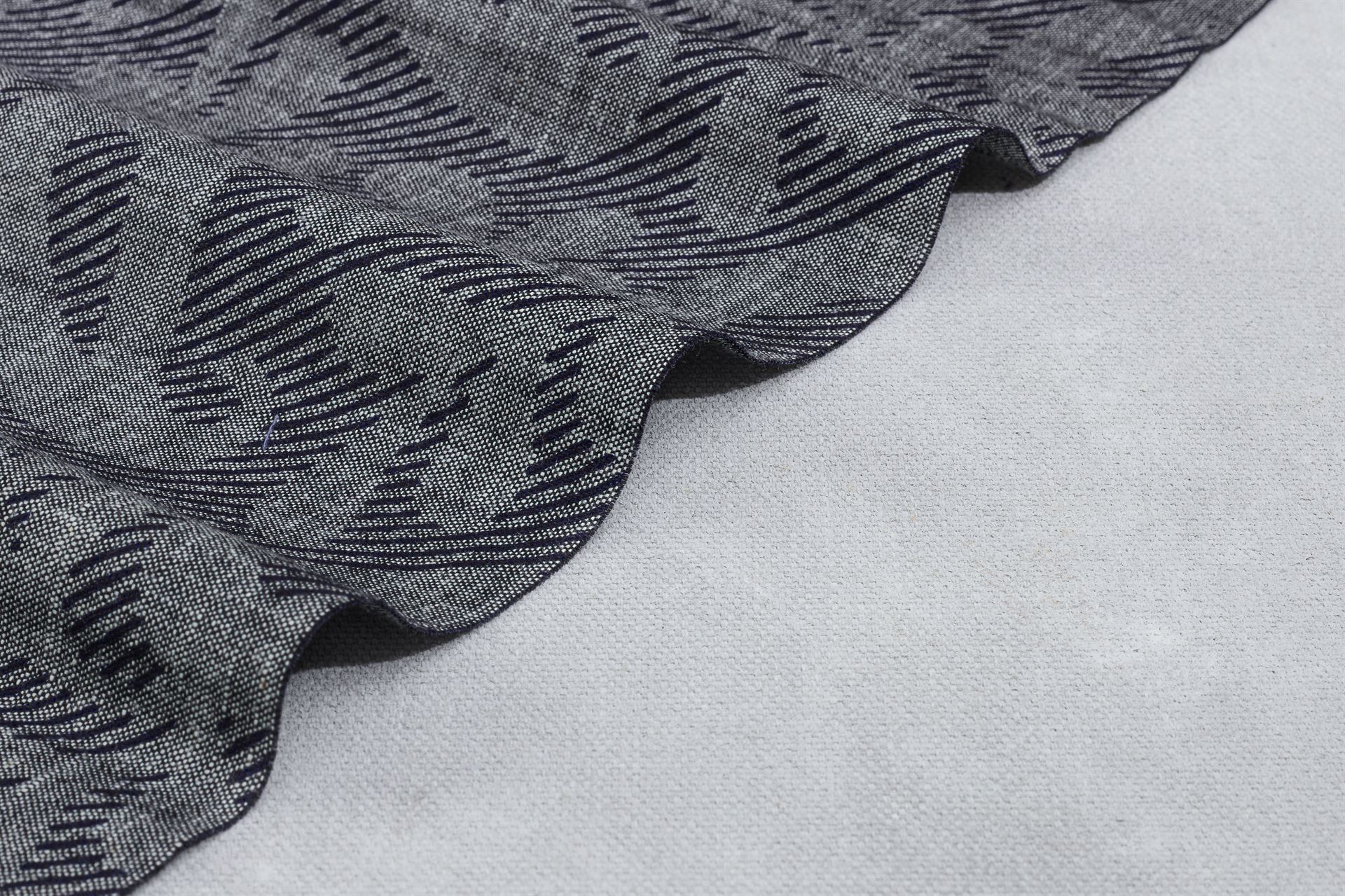 Navy Paisely Print On Indigo Cotton Denim Chambray