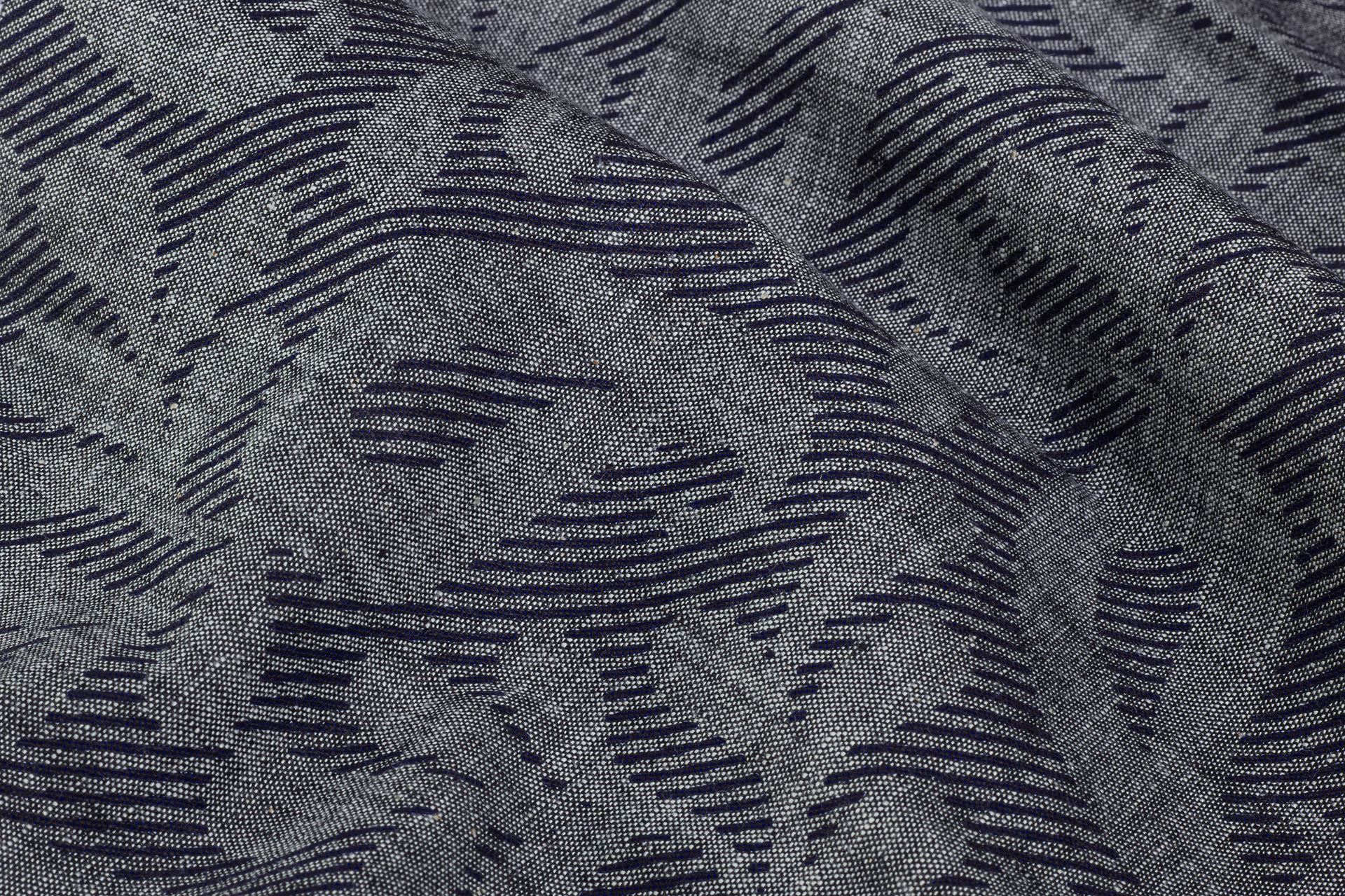 Navy Paisely Print On Indigo Cotton Denim Chambray