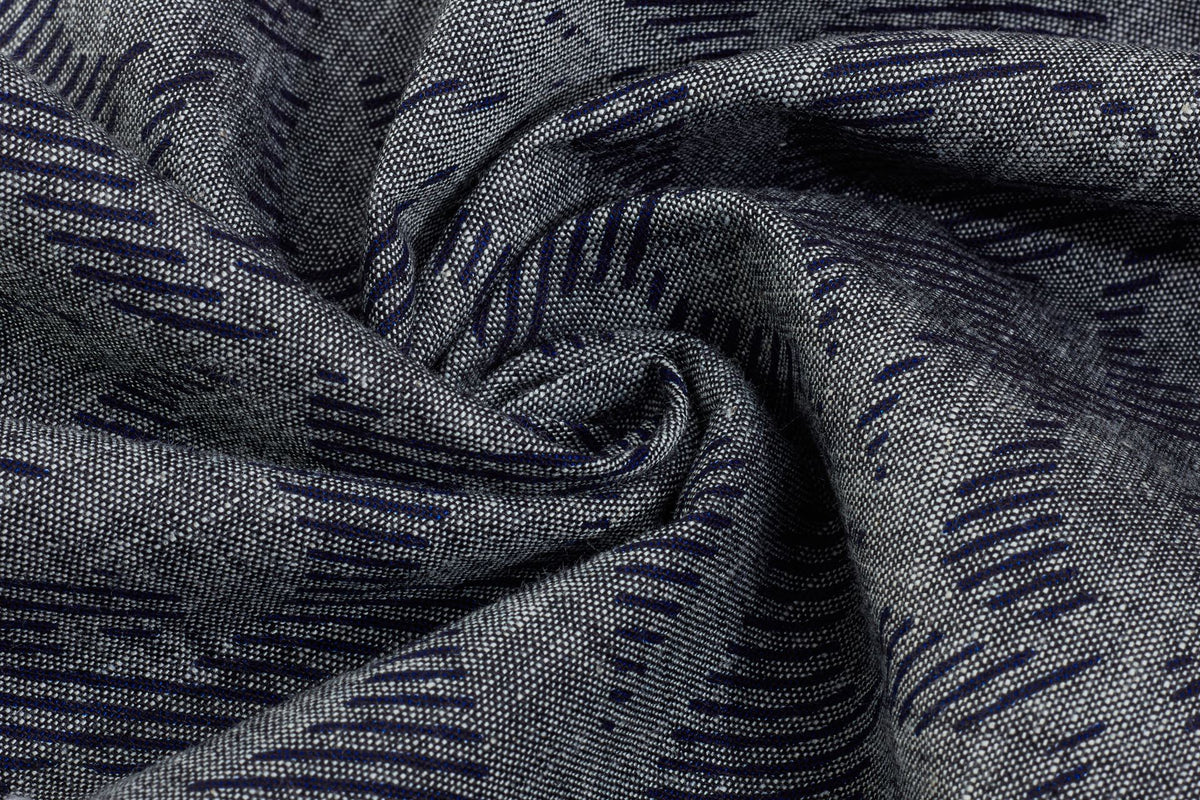 Navy Paisely Print On Indigo Cotton Denim Chambray