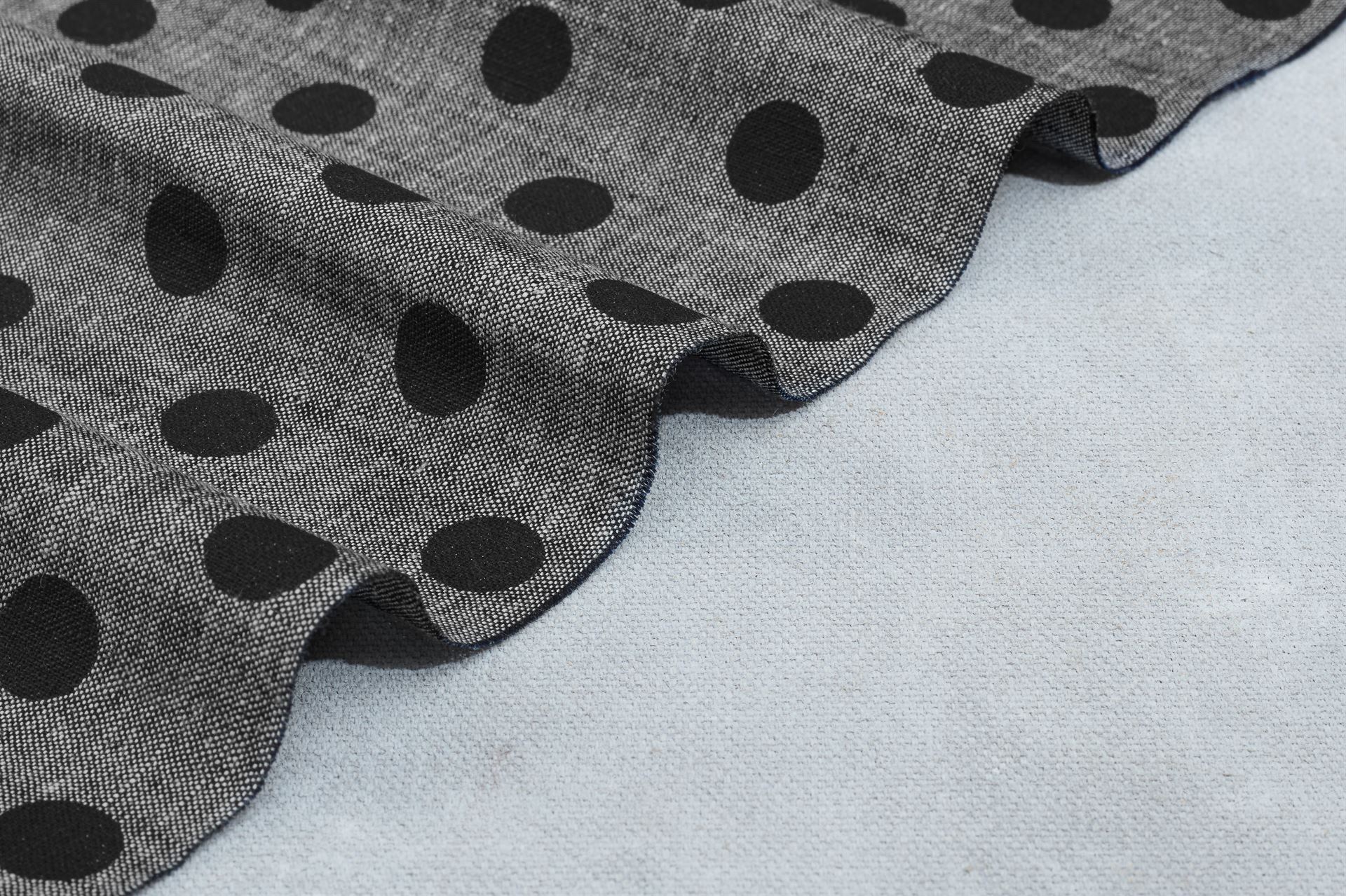 Charcoal Polka On Indigo Cotton Denim Chambray