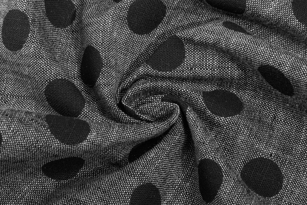 Charcoal Polka On Indigo Cotton Denim Chambray