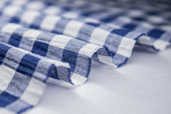 Navy Blue Light Weight Crush Gingham Gingham Check Cotton Fabric
