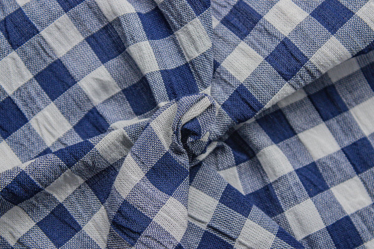 Navy Blue Light Weight Crush Gingham Gingham Check Cotton Fabric