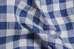 Navy Blue Light Weight Crush Gingham Gingham Check Cotton Fabric