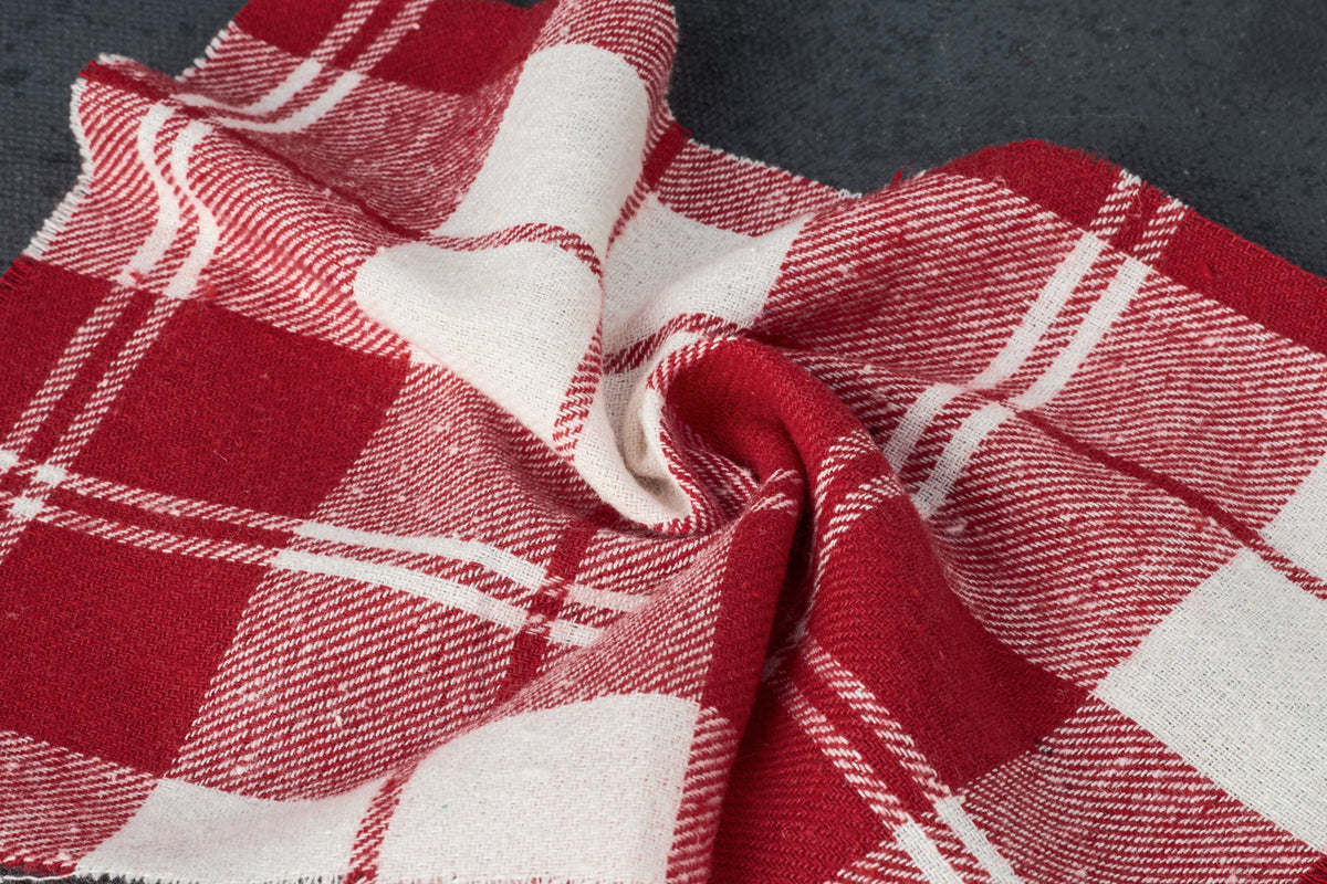 Red & White Twill Check Flannel Fabric