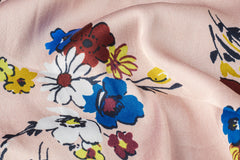 Peachy Pink Floral Print Poly Satin Fabric