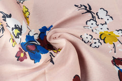 Peachy Pink Floral Print Poly Satin Fabric
