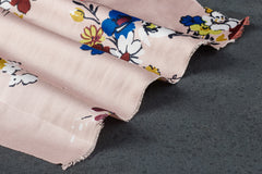 Peachy Pink Floral Print Poly Satin Fabric