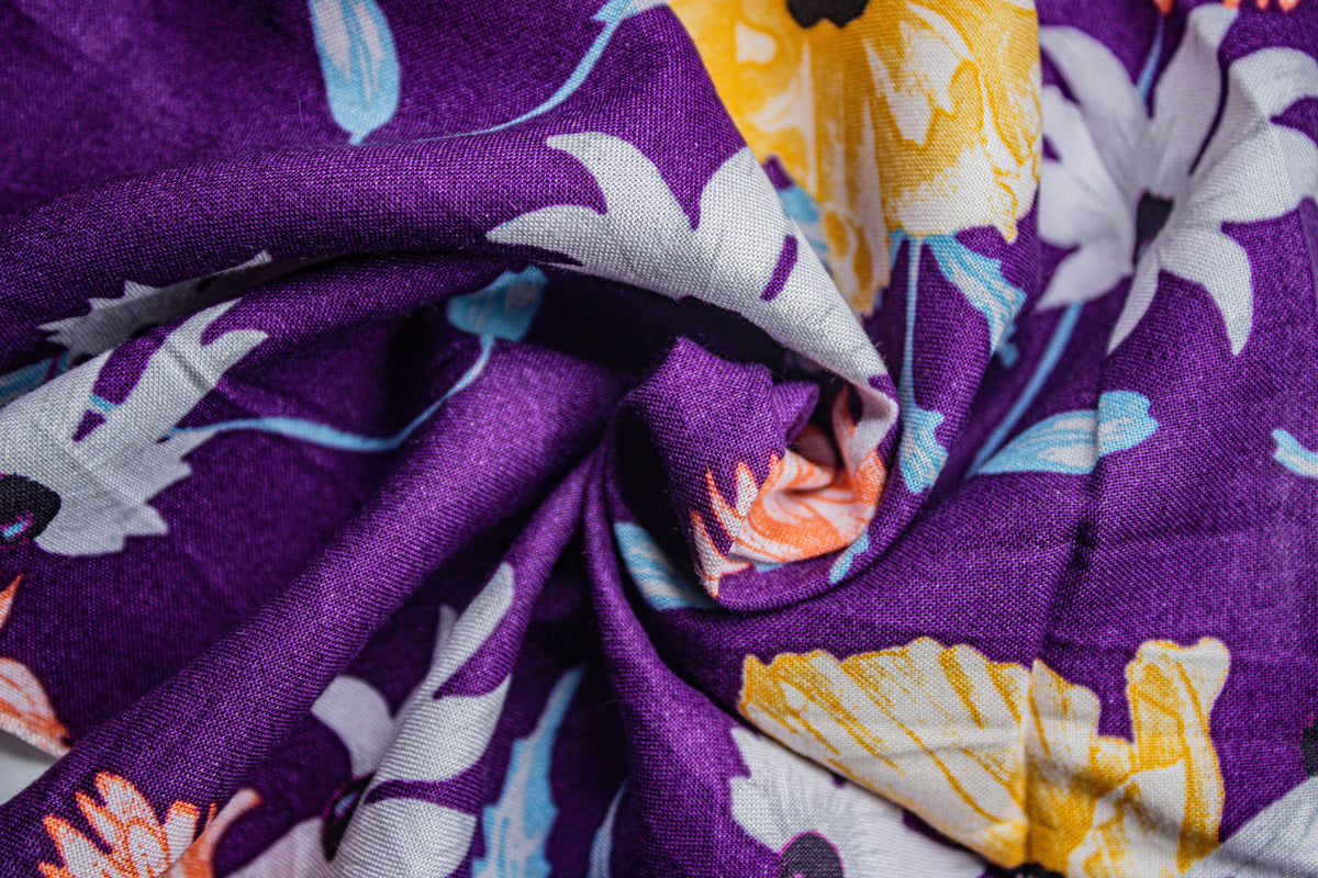 Purple Floral Print Viscose Fabric