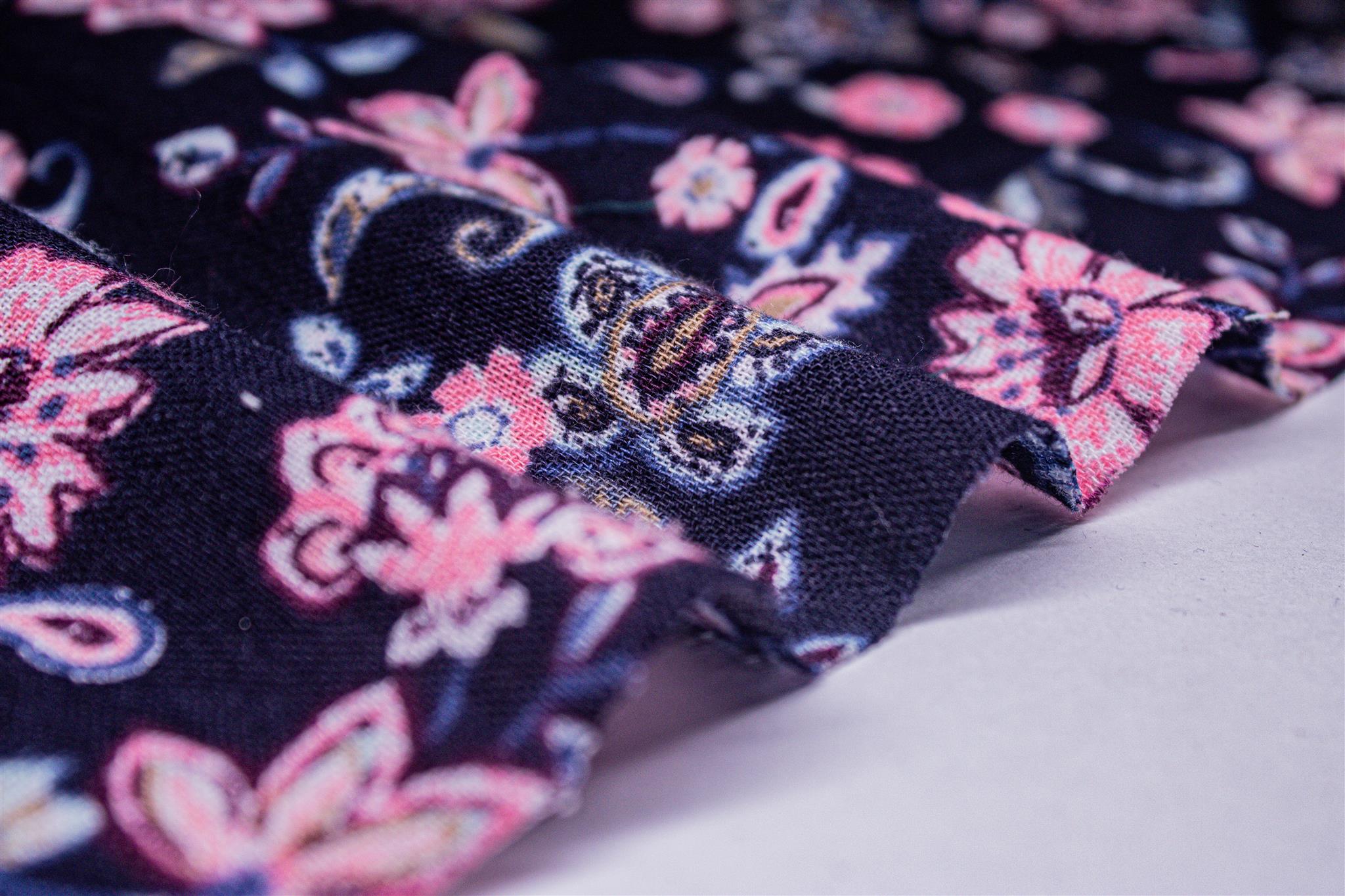Navy & Pink Double Cloth Cotton Muslin Print