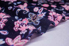 Navy & Pink Double Cloth Print Check Cotton Muslin Fabric