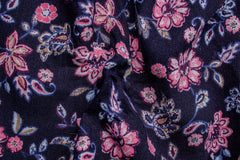 Navy & Pink Double Cloth Cotton Muslin Print