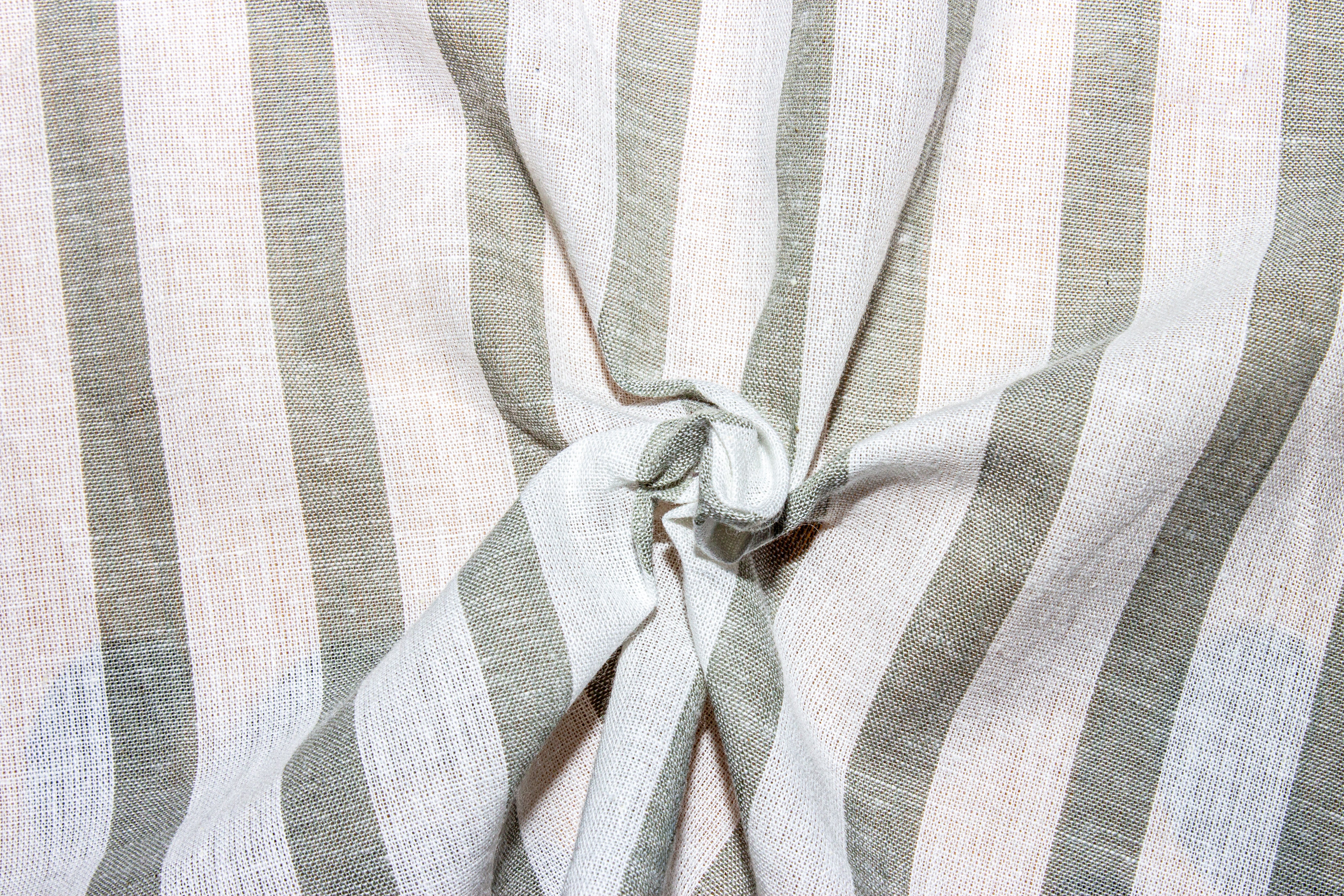 Off White & Olive Cambric Candy Stripe Cotton Fabric