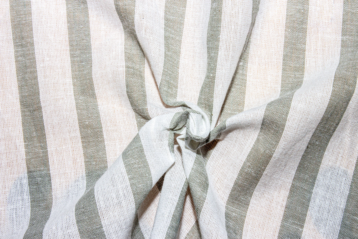 Off White & Olive Cambric Candy Stripe Cotton Fabric