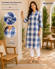 Royal Blue & White Millmade Tom Tom Check Cotton Fabric