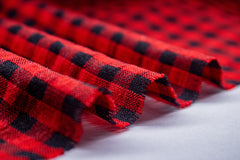 Red & Black Recycled Yarn Seersucker Gingham Check Polyester Fabric