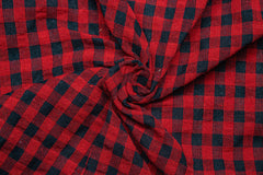 Red & Black Recycled Yarn Seersucker Gingham Check Polyester Fabric