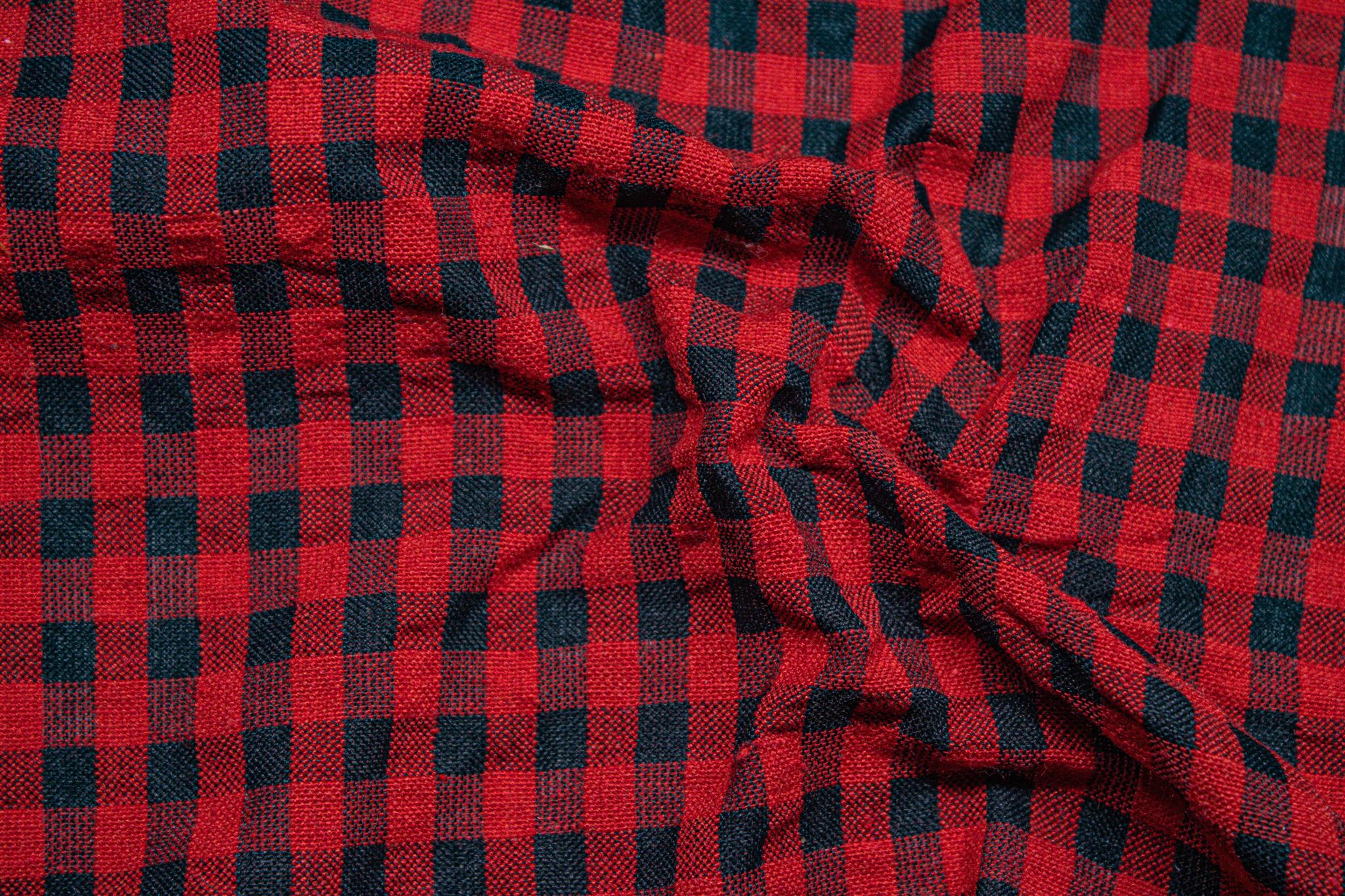 Red & Black Recycled Yarn SeerSucker Gingham Check