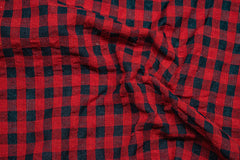 Red & Black Recycled Yarn SeerSucker Gingham Check