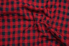 Red & Black Recycled Yarn Seersucker Gingham Check Polyester Fabric
