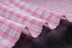 Pink & White Recycled Yarn Seersucker Gingham Check Polyester Fabric
