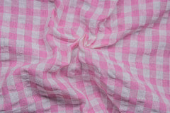 Pink & White Recycled Yarn SeerSucker Gingham Check