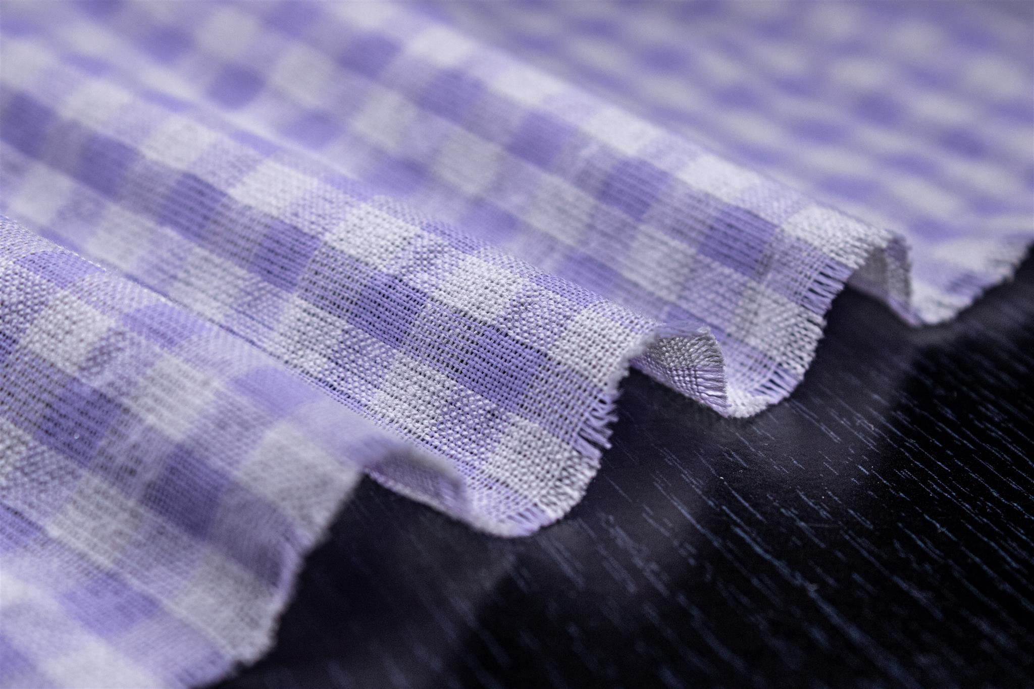 Lilac & White Recycled Yarn SeerSucker Gingham Check