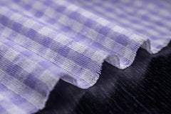 Lilac & White Recycled Yarn Seersucker Gingham Check Polyester Fabric