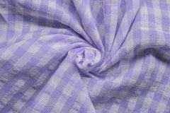 Lilac & White Recycled Yarn Seersucker Gingham Check Polyester Fabric