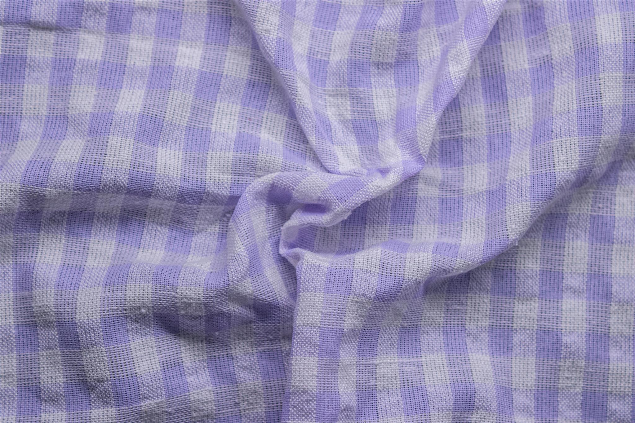 Lilac & White Recycled Yarn SeerSucker Gingham Check