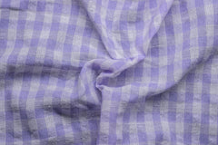 Lilac & White Recycled Yarn Seersucker Gingham Check Polyester Fabric