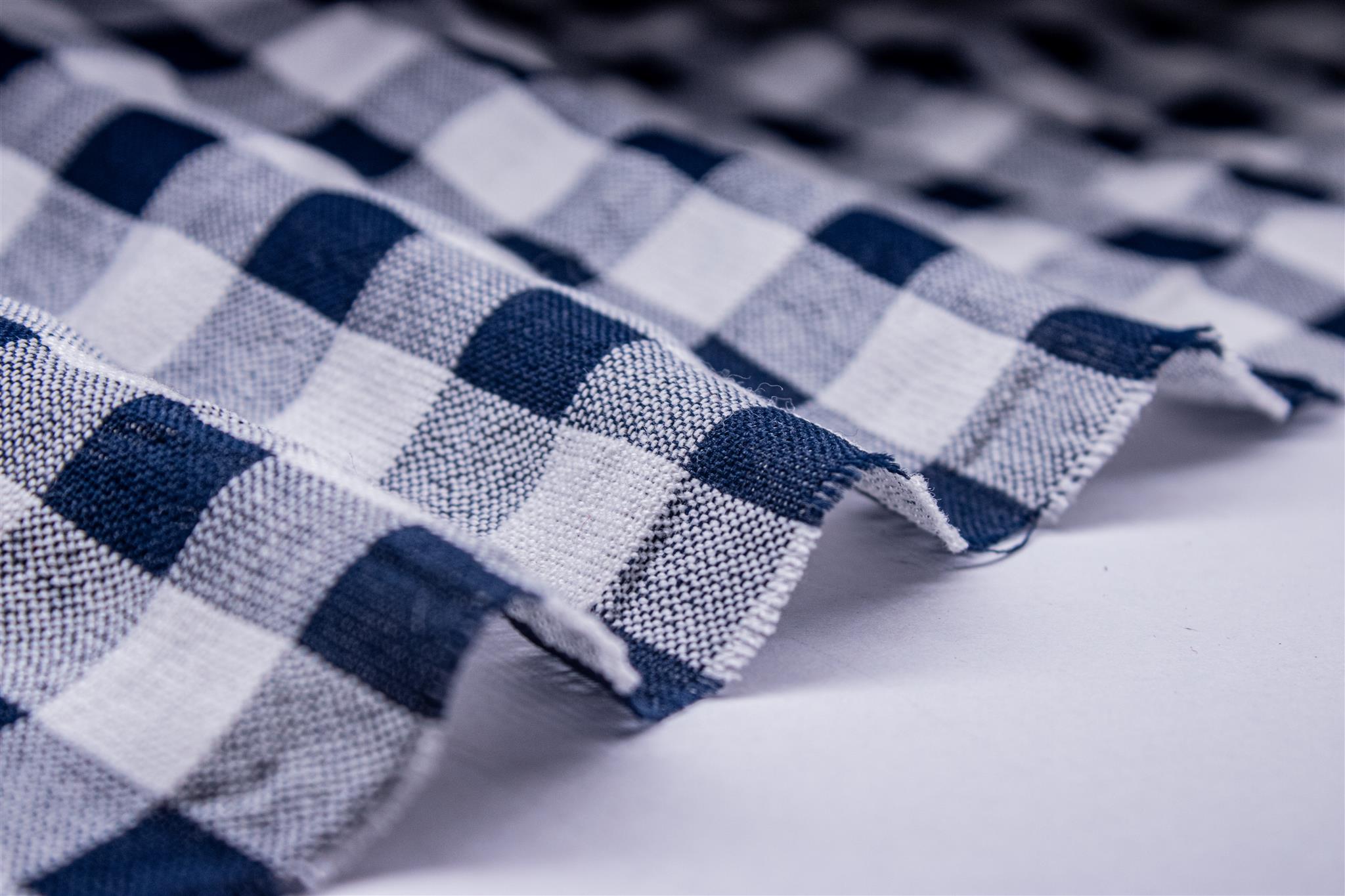 Navy & White Recycled Yarn SeerSucker Gingham Check