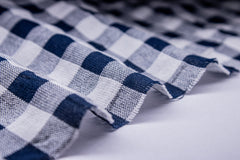 Navy & White Recycled Yarn Seersucker Gingham Check Polyester Fabric