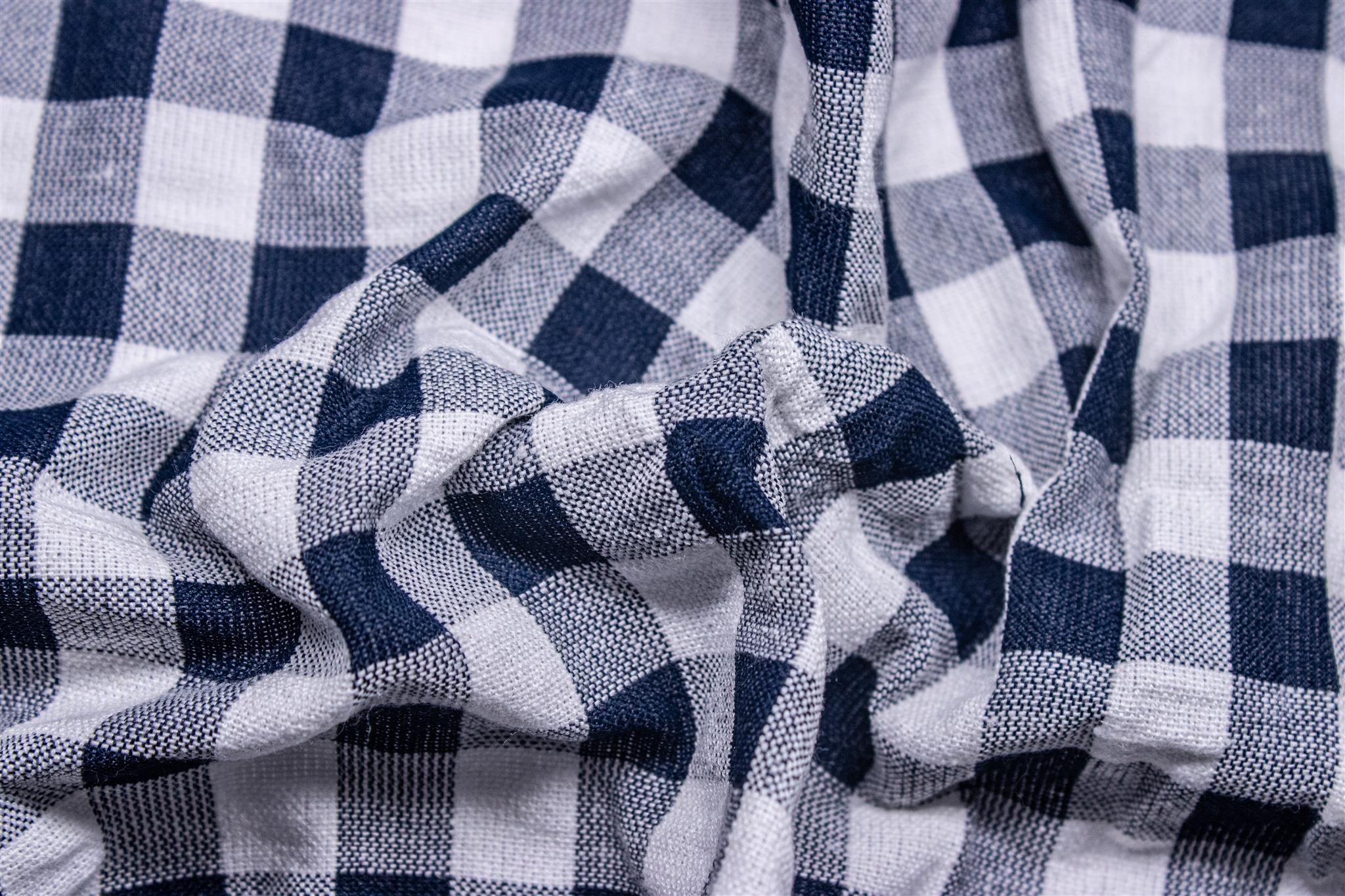 Navy & White Recycled Yarn SeerSucker Gingham Check