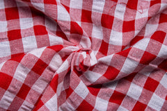 Red & White Recycled Yarn Seersucker Gingham Check Polyester Fabric