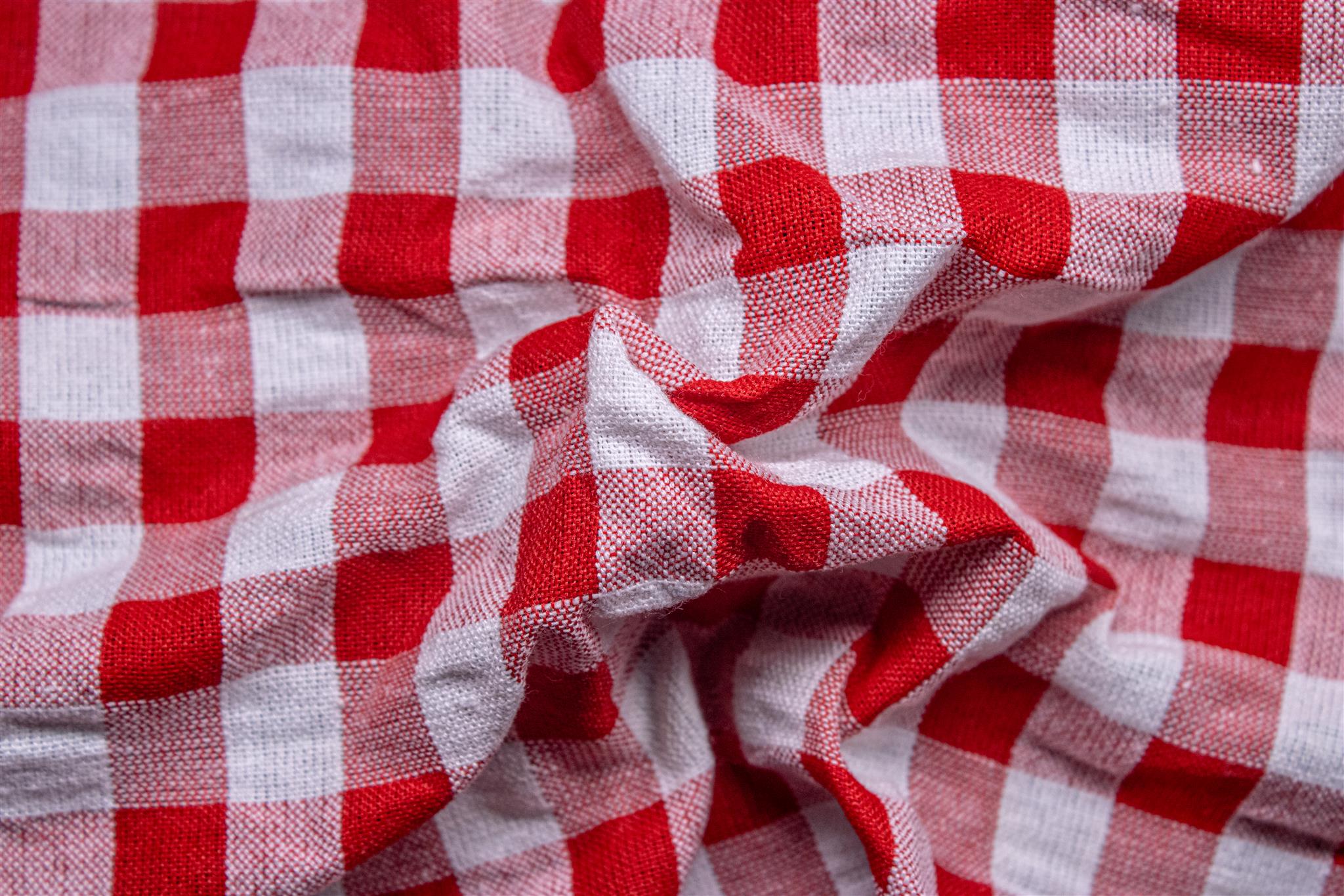 Red & White Recycled Yarn SeerSucker Gingham Check