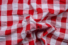 Red & White Recycled Yarn Seersucker Gingham Check Polyester Fabric