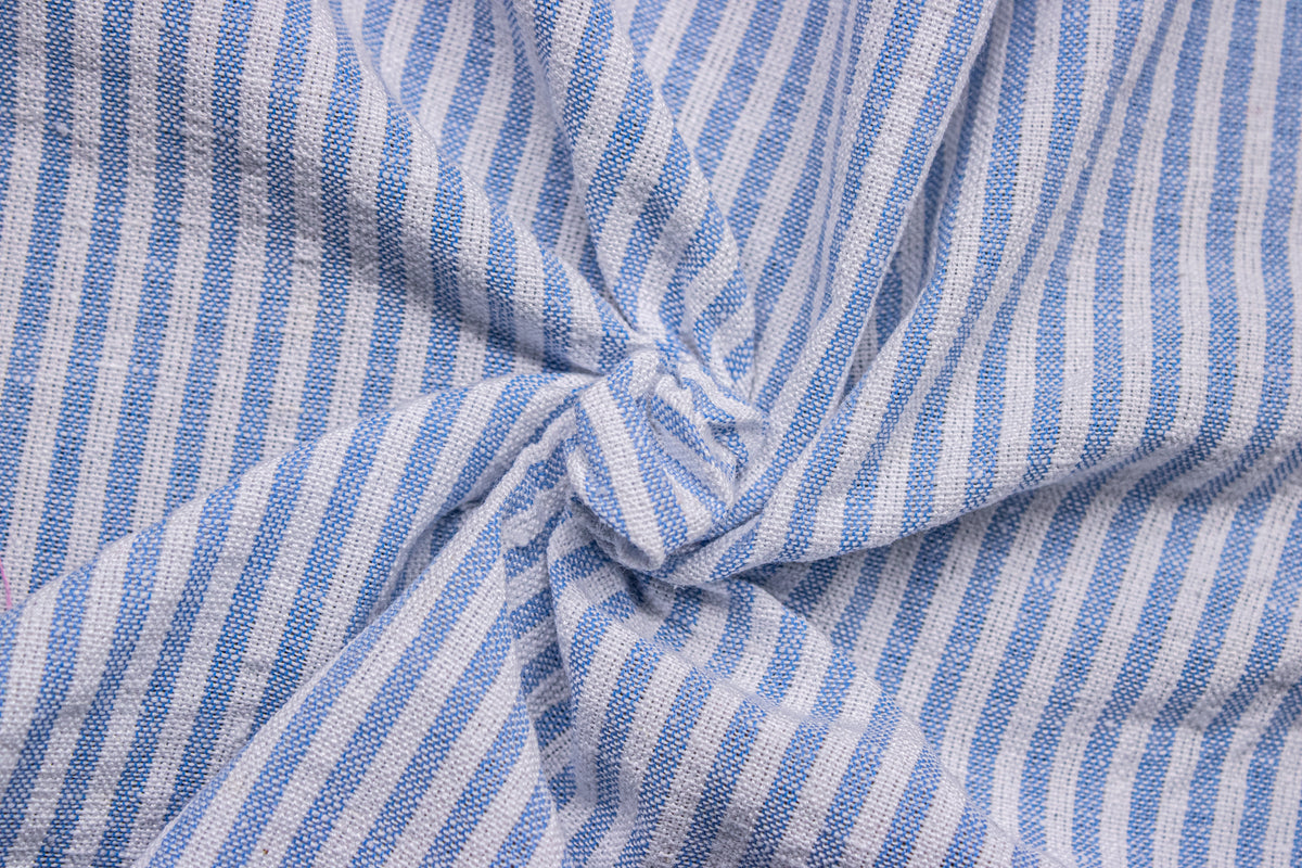 Blue & White Recycled Pin Stripe Cotton Fabric