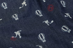 Silky Denim Discharge Sports Print Cotton Fabric