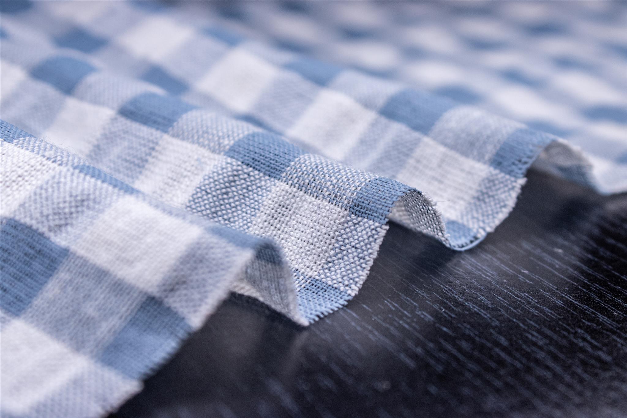 Greyish Blue Recycled SeerSucker Gingham Check