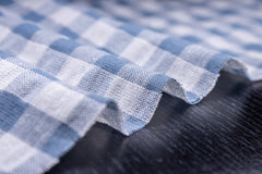 Greyish Blue Recycled Seersucker Gingham Check Polyester Fabric