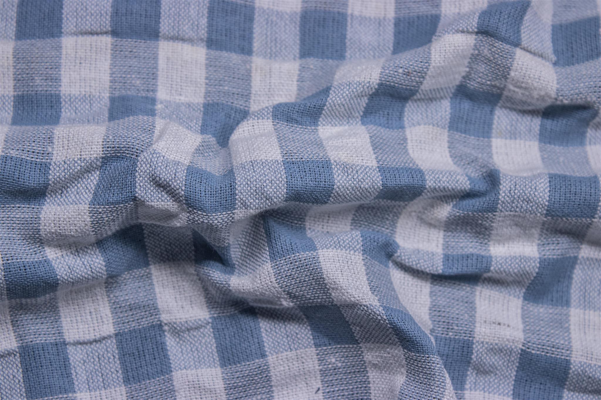 Greyish Blue Recycled SeerSucker Gingham Check