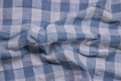 Greyish Blue Recycled Seersucker Gingham Check Polyester Fabric